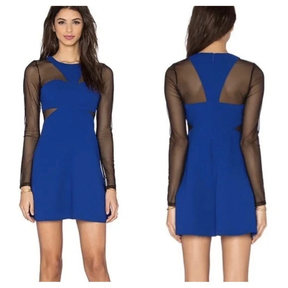 BCBGeneration Dress Womens 0 Electric Blue Long Sleeve Mini Clubwear Cocktail